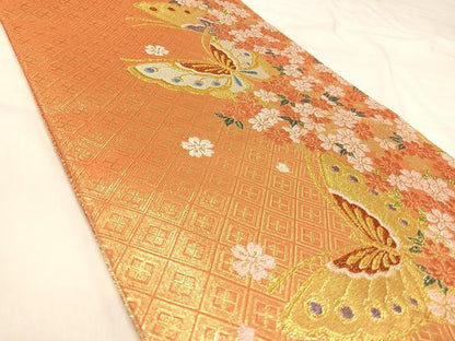 平和屋着物◎佐賀錦　六通柄袋帯　花蝶文　金銀糸　正絹　逸品　AABI5747yx