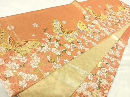 平和屋着物◎佐賀錦　六通柄袋帯　花蝶文　金銀糸　正絹　逸品　AABI5747yx
