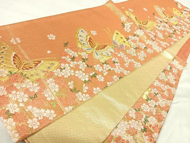 平和屋着物◎佐賀錦　六通柄袋帯　花蝶文　金銀糸　正絹　逸品　AABI5747yx