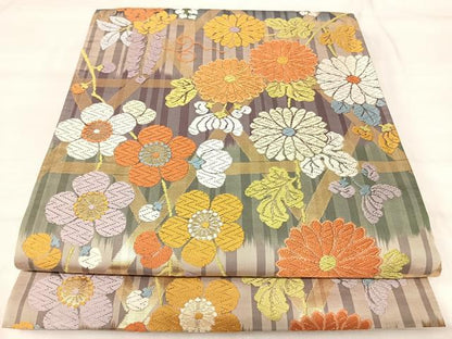 平和屋着物◎六通柄袋帯　唐織　花籬文　金糸　正絹　逸品　AABI5748yx