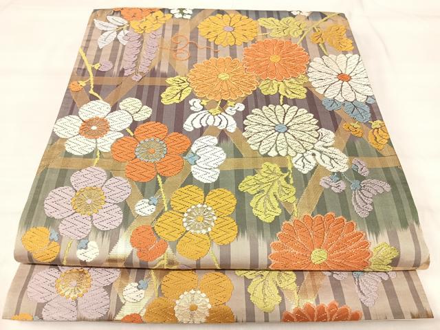 平和屋着物◎六通柄袋帯　唐織　花籬文　金糸　正絹　逸品　AABI5748yx
