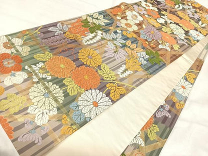 平和屋着物◎六通柄袋帯　唐織　花籬文　金糸　正絹　逸品　AABI5748yx
