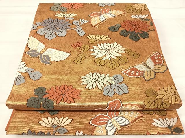 平和屋着物◎西陣　六通柄袋帯　唐織　花蝶文　金糸　正絹　逸品　AABI5749yx