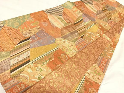 平和屋着物◎全通柄袋帯　切嵌　氷割れ花文　金銀糸　正絹　逸品　AABI5750yx