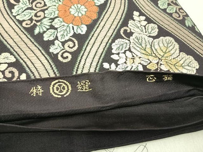 平和屋着物◎六通柄　本袋帯　唐織　立涌花文　金糸　正絹　逸品　AABI5752yx