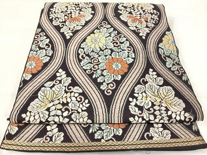 平和屋着物◎六通柄　本袋帯　唐織　立涌花文　金糸　正絹　逸品　AABI5752yx