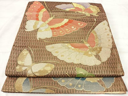 平和屋着物◎佐賀錦　六通柄袋帯　舞蝶文　金糸　正絹　逸品　AABI5755yx