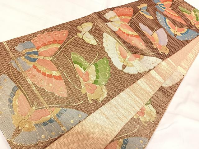 平和屋着物◎佐賀錦　六通柄袋帯　舞蝶文　金糸　正絹　逸品　AABI5755yx