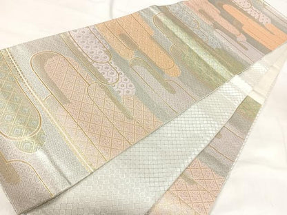 平和屋着物◎佐賀錦二重箔　六通柄袋帯　霞文　金銀糸　正絹　逸品　AABI5757yx