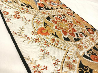 平和屋着物◎六通柄　本袋帯　更紗花文　黒地　金糸　正絹　逸品　AABI5758yx