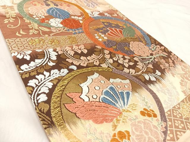 平和屋着物◎六通柄袋帯　唐織　花蝶丸文　金糸　正絹　逸品　AABI5761yx