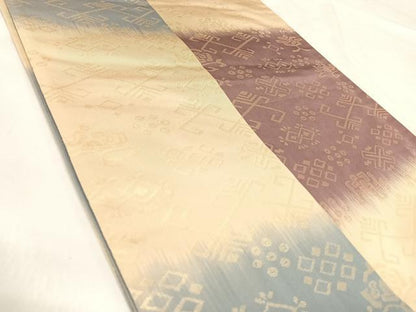 平和屋着物◎六通柄袋帯　市松文様　金糸　正絹　逸品　AABI5762yx