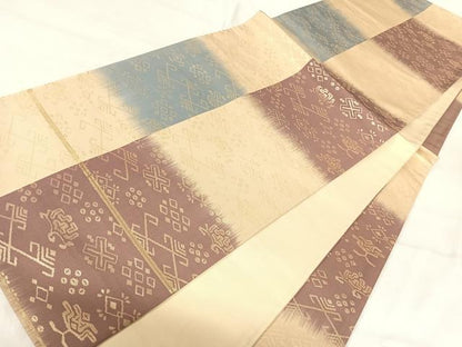平和屋着物◎六通柄袋帯　市松文様　金糸　正絹　逸品　AABI5762yx