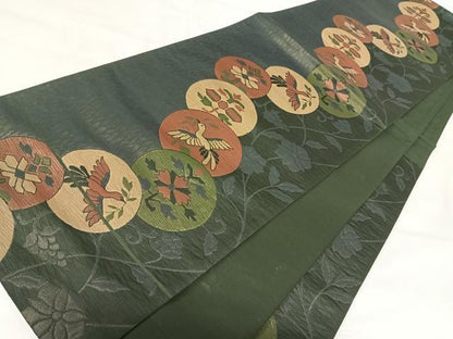 平和屋着物◎六通柄袋帯　花鳥丸文　正絹　逸品　AABI5763yx