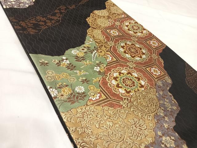 平和屋着物◎六通柄袋帯　唐織　道長花文　金糸　正絹　逸品　AABI5765yx