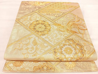 平和屋着物◎佐賀錦　六通柄袋帯　鳳凰花文　金銀糸　正絹　逸品　AABI5768yx
