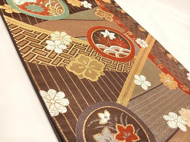 平和屋着物◎六通柄袋帯　唐織　吉祥花鳥文　金銀糸　正絹　逸品　AABI5769yx