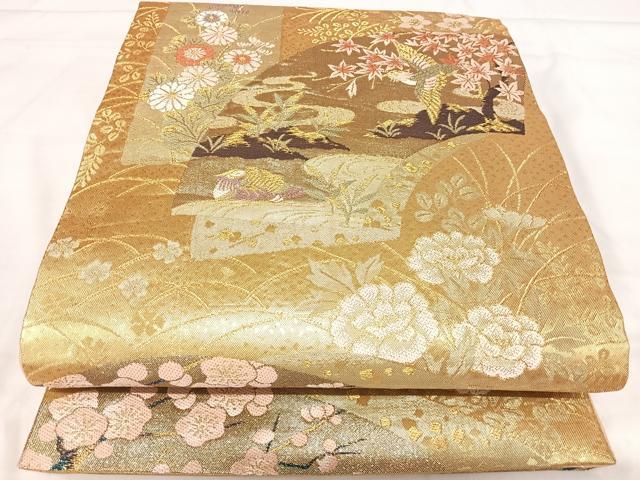 平和屋着物◎佐賀錦　六通柄袋帯　唐織　地紙花鳥文　金糸　正絹　逸品　AABI5770yx