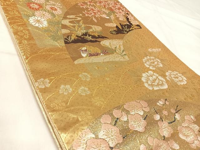 平和屋着物◎佐賀錦　六通柄袋帯　唐織　地紙花鳥文　金糸　正絹　逸品　AABI5770yx