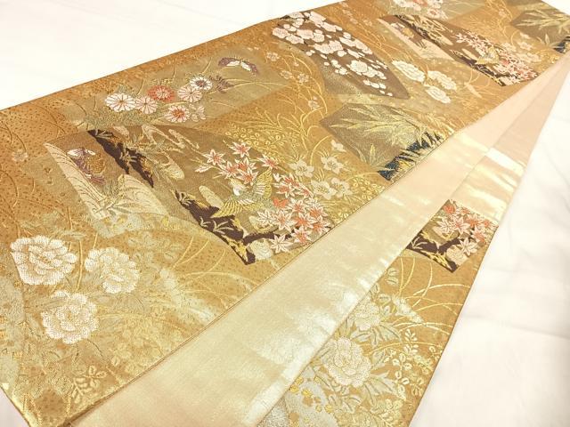 平和屋着物◎佐賀錦　六通柄袋帯　唐織　地紙花鳥文　金糸　正絹　逸品　AABI5770yx