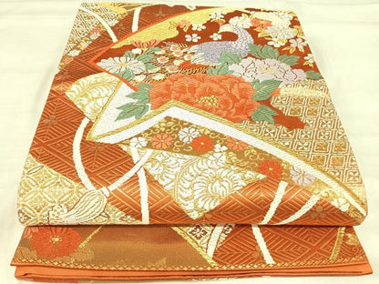 平和屋着物◎六通柄袋帯　唐織　花鳥文　金銀糸　正絹　逸品　AABI5771yx