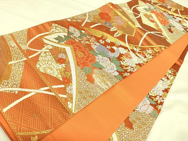 平和屋着物◎六通柄袋帯　唐織　花鳥文　金銀糸　正絹　逸品　AABI5771yx