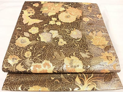 平和屋着物◎佐賀錦　六通柄袋帯　更紗花文　金糸　正絹　逸品　AABI5772yx