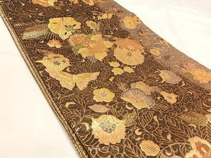 平和屋着物◎佐賀錦　六通柄袋帯　更紗花文　金糸　正絹　逸品　AABI5772yx