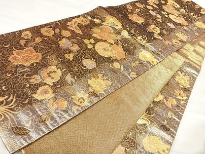 平和屋着物◎佐賀錦　六通柄袋帯　更紗花文　金糸　正絹　逸品　AABI5772yx