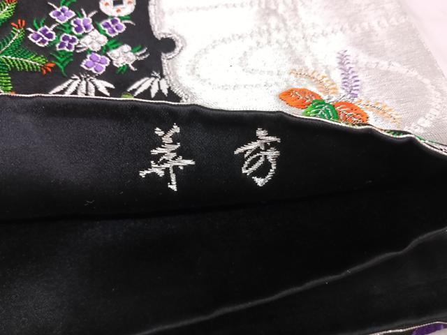 平和屋着物◎六通柄袋帯　唐織　華秀　飛鶴吉祥文　黒地　金銀糸　正絹　逸品　AABI5773yx