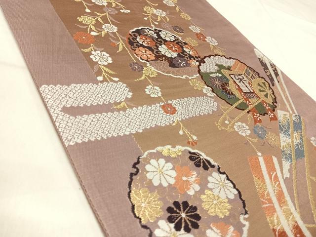 平和屋着物◎六通柄袋帯　唐織　雪輪御所車花文　金糸　正絹　逸品　AABI5774yx