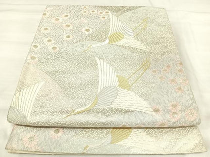 平和屋着物◎西陣　六通柄袋帯　唐織　飛鶴花文　金銀糸　正絹　逸品　AABI5779yx