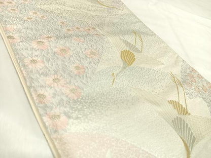 平和屋着物◎西陣　六通柄袋帯　唐織　飛鶴花文　金銀糸　正絹　逸品　AABI5779yx