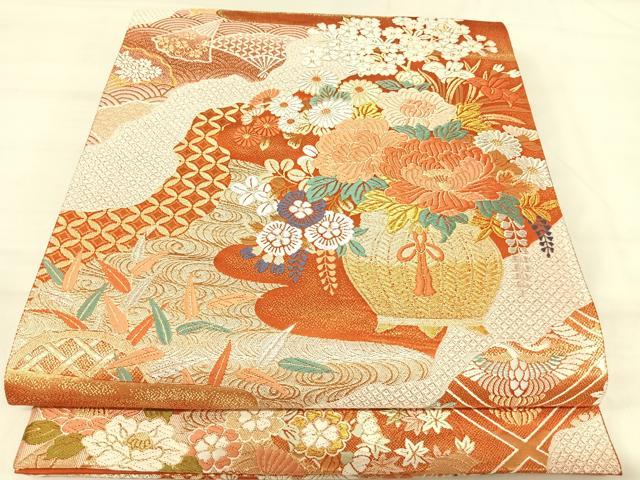 平和屋着物◎六通柄袋帯　唐織　道長花文　金銀糸　正絹　逸品　AABI5780yx