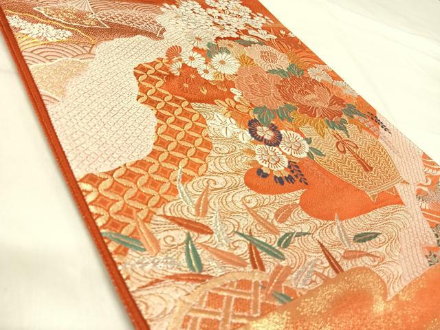 平和屋着物◎六通柄袋帯　唐織　道長花文　金銀糸　正絹　逸品　AABI5780yx