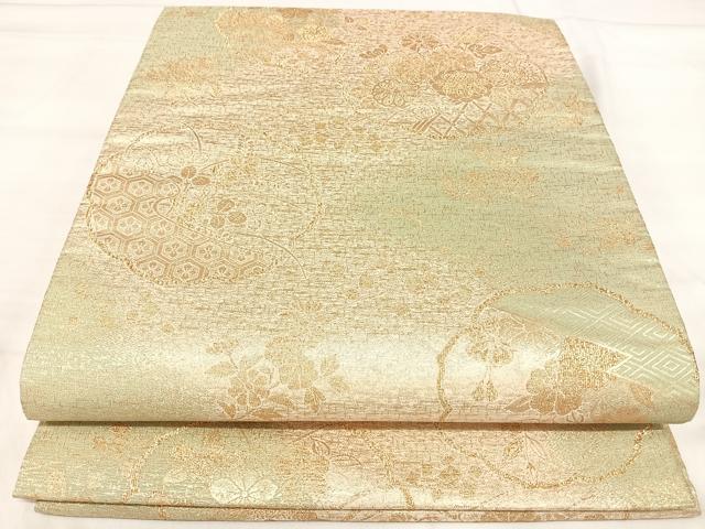 平和屋着物◎六通柄袋帯　舞花文　金糸　正絹　逸品　AABI5781yx