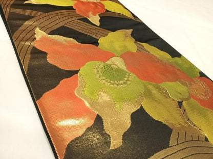 平和屋着物◎六通柄袋帯　舞花文　金糸　正絹　逸品　AABI5785yx