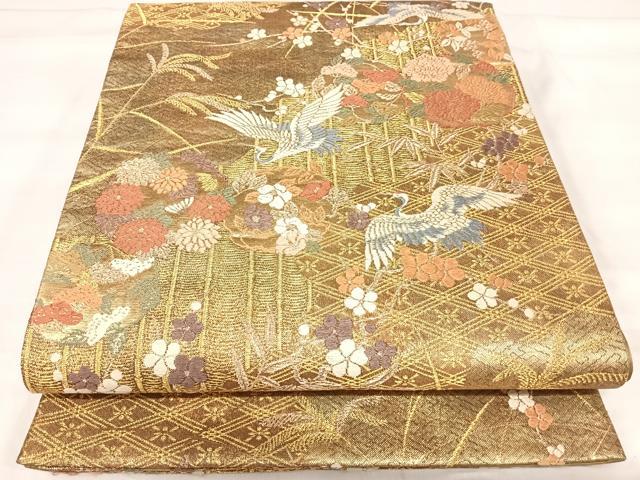 平和屋着物◎六通柄袋帯　唐織　飛鶴花文　金糸　正絹　逸品　AABI5786yx