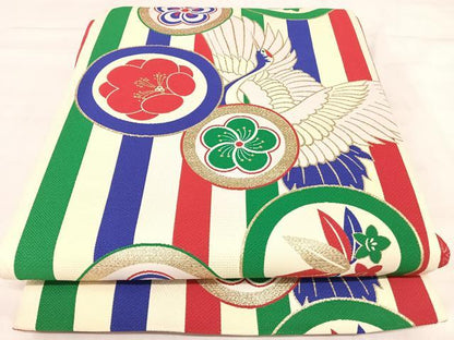 平和屋着物◎全通柄袋帯　飛鶴吉祥文　金糸　AABI5788yx