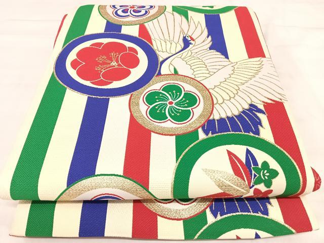 平和屋着物◎全通柄袋帯　飛鶴吉祥文　金糸　AABI5788yx