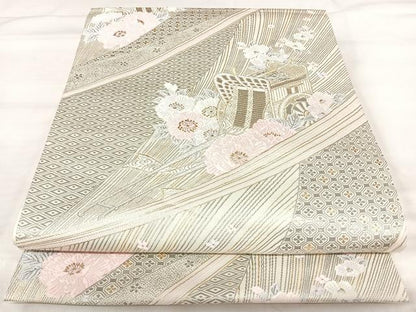 平和屋着物◎六通柄袋帯　唐織　プラチナ古典文様　正絹　逸品　AABI5790yx