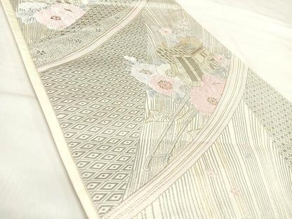 平和屋着物◎六通柄袋帯　唐織　プラチナ古典文様　正絹　逸品　AABI5790yx