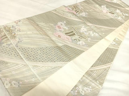 平和屋着物◎六通柄袋帯　唐織　プラチナ古典文様　正絹　逸品　AABI5790yx