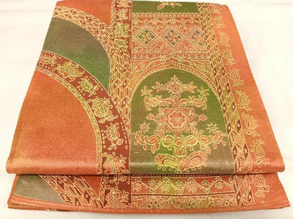 平和屋着物◎六通柄袋帯　更紗花文　正絹　逸品　AABI5791yx
