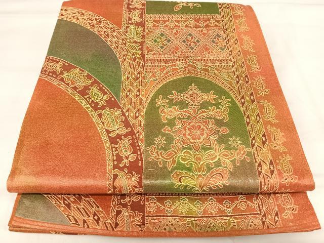 平和屋着物◎六通柄袋帯　更紗花文　正絹　逸品　AABI5791yx