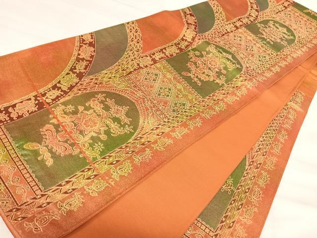 平和屋着物◎六通柄袋帯　更紗花文　正絹　逸品　AABI5791yx