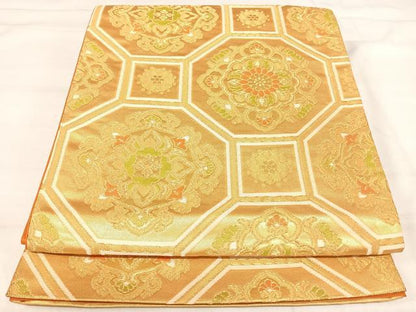 平和屋着物◎六通柄袋帯　蜀江花文　金糸　正絹　逸品　AABI5793yx