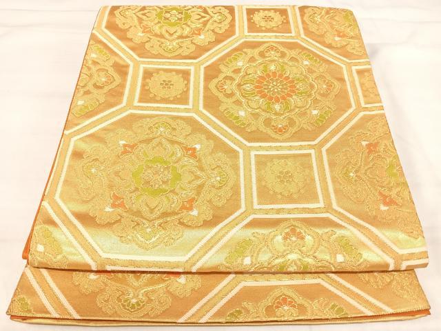 平和屋着物◎六通柄袋帯　蜀江花文　金糸　正絹　逸品　AABI5793yx