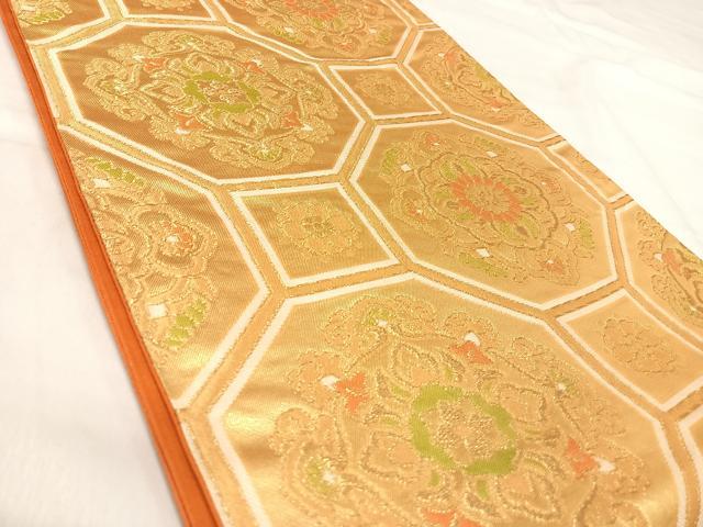 平和屋着物◎六通柄袋帯　蜀江花文　金糸　正絹　逸品　AABI5793yx