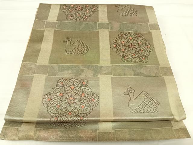 平和屋着物◎六通柄袋帯　有栖川花文　金糸　正絹　逸品　AABI5795yx